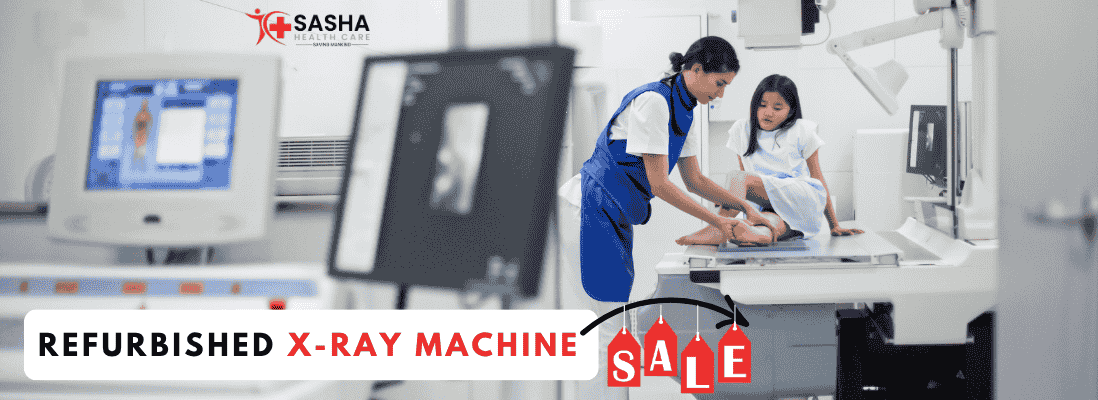 "Refurbished X-ray machine in a diagnostic center used for general radiology imaging in India"