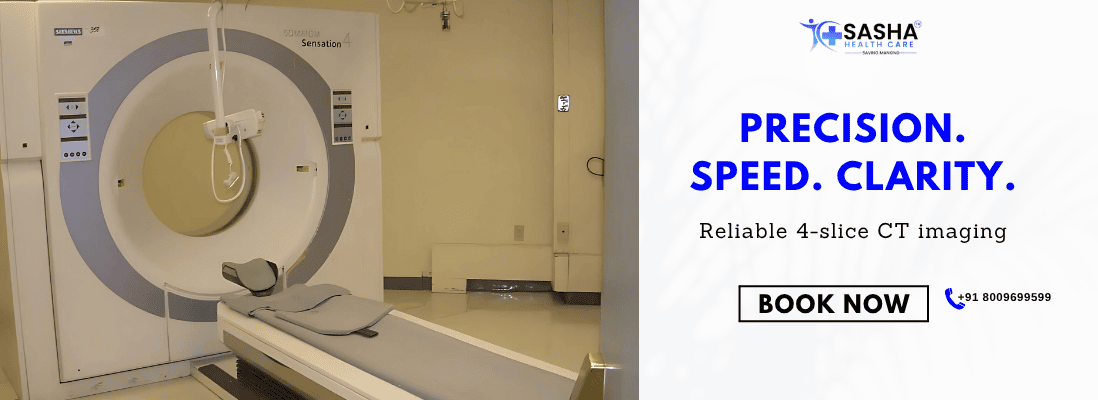 Technician operating Siemens 4 Slice CT Scanner in diagnostic lab