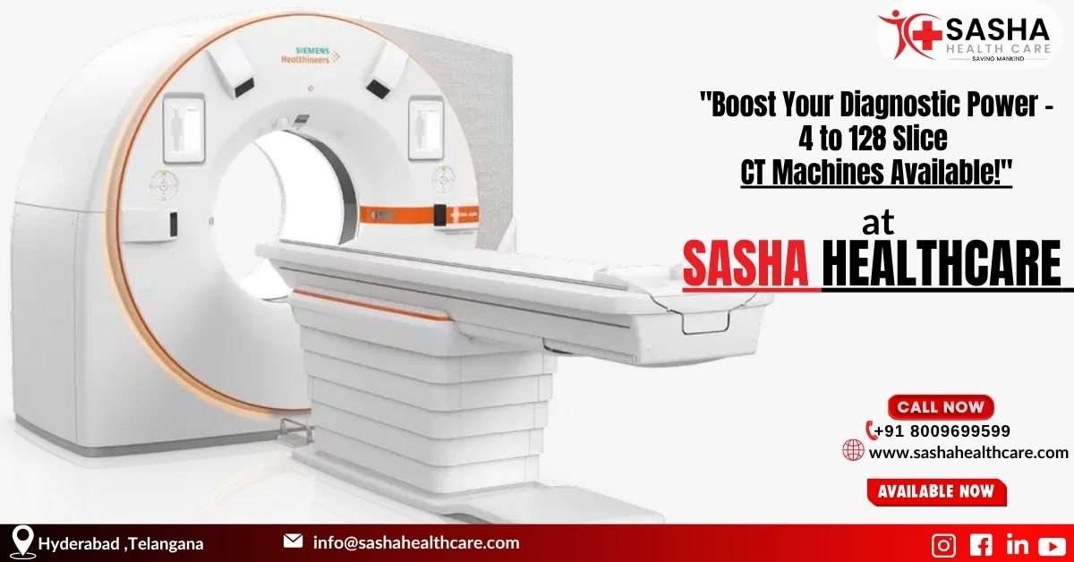 Modern CT scan machine in a diagnostic imaging room, ready for patient scanning with high-resolution imaging capability.