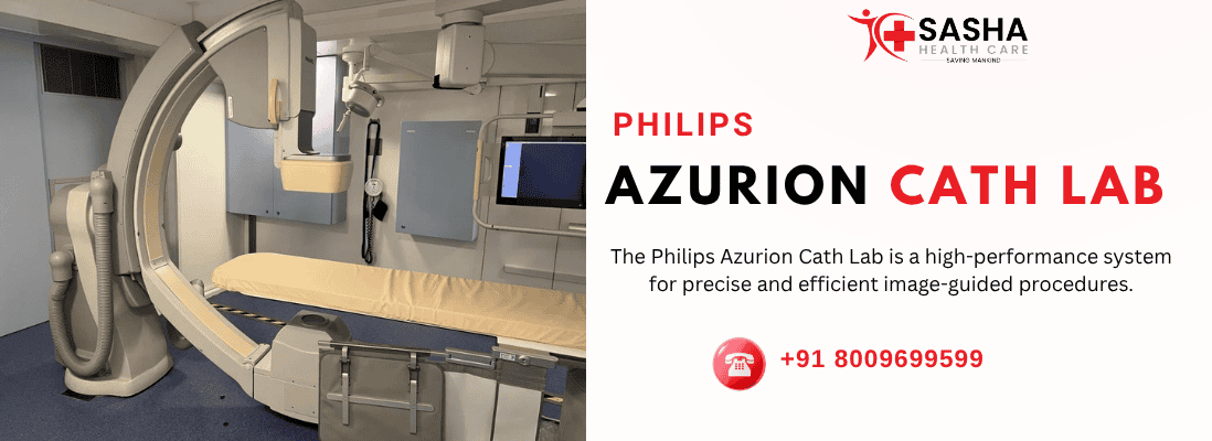 A state-of-the-art Philips Azurion FD 10 Cath Lab system equipped with a 10-inch flat detector and dual monitors, designed for advanced cardiovascular and neurovascular procedures.