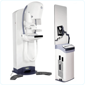 GE Senographe DS digital mammography machine in hospital imaging room