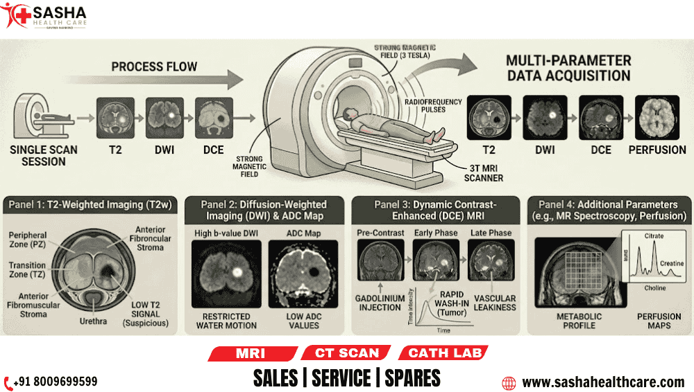 3 Tesla MRI machine configured for multiparametric prostate MRI imaging