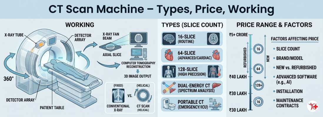 CT scan machine in hospital radiology showing 64 slice CT scanner imaging system